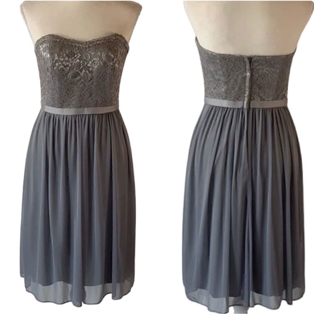 David’s
Bridal Silver Metallic Lace & Mesh Dress